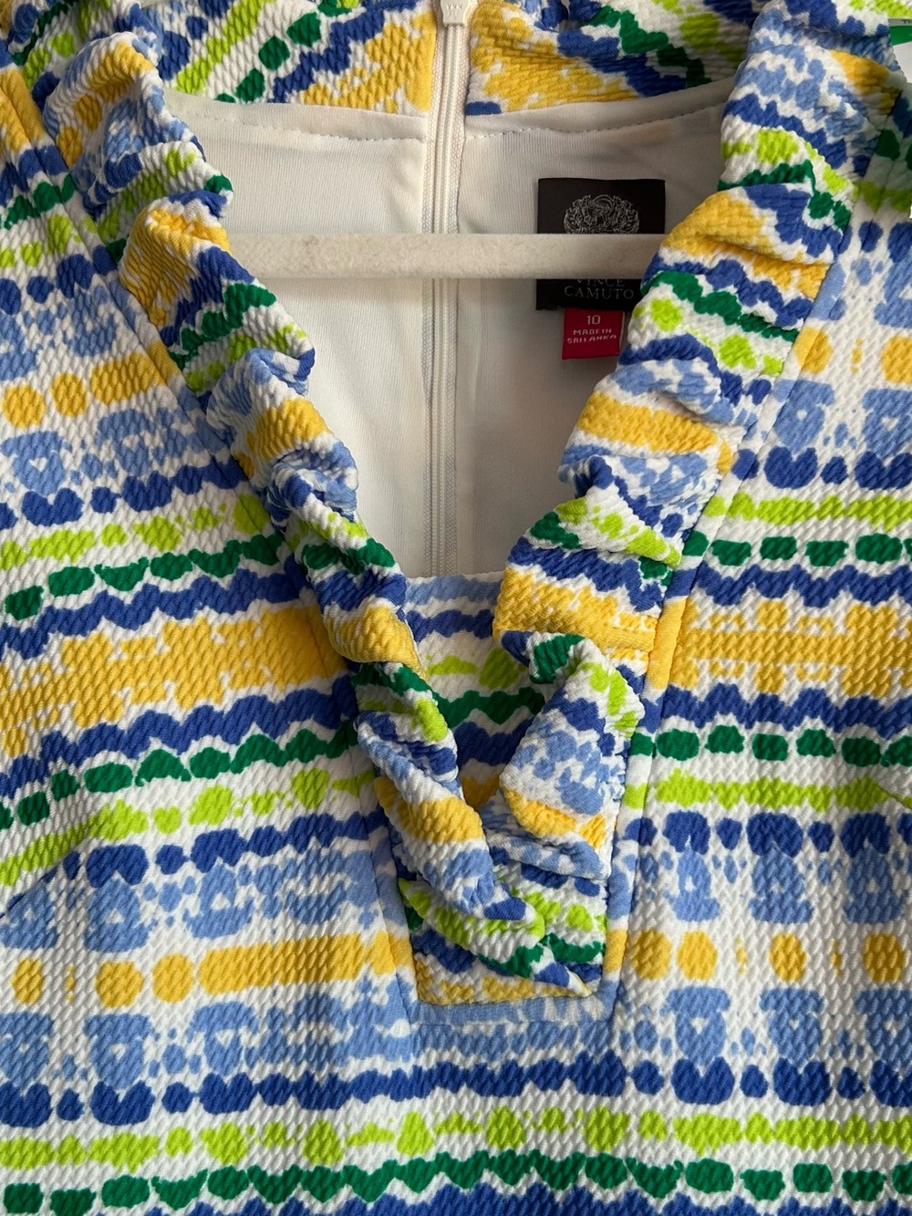 Vince Camuto Yellow Blue Green Striped Sleeveless Shift Dress